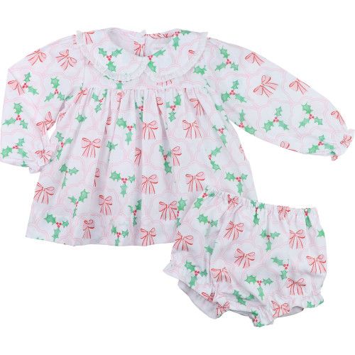 Pink And Green Bow And Holly Diaper Set - Shipping Mid November | Cecil and Lou