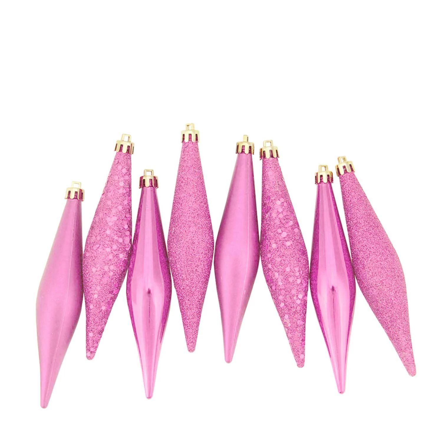8ct Bubblegum Pink Shatterproof 4-Finish Finial Drop Christmas Ornaments 6" | Walmart (US)