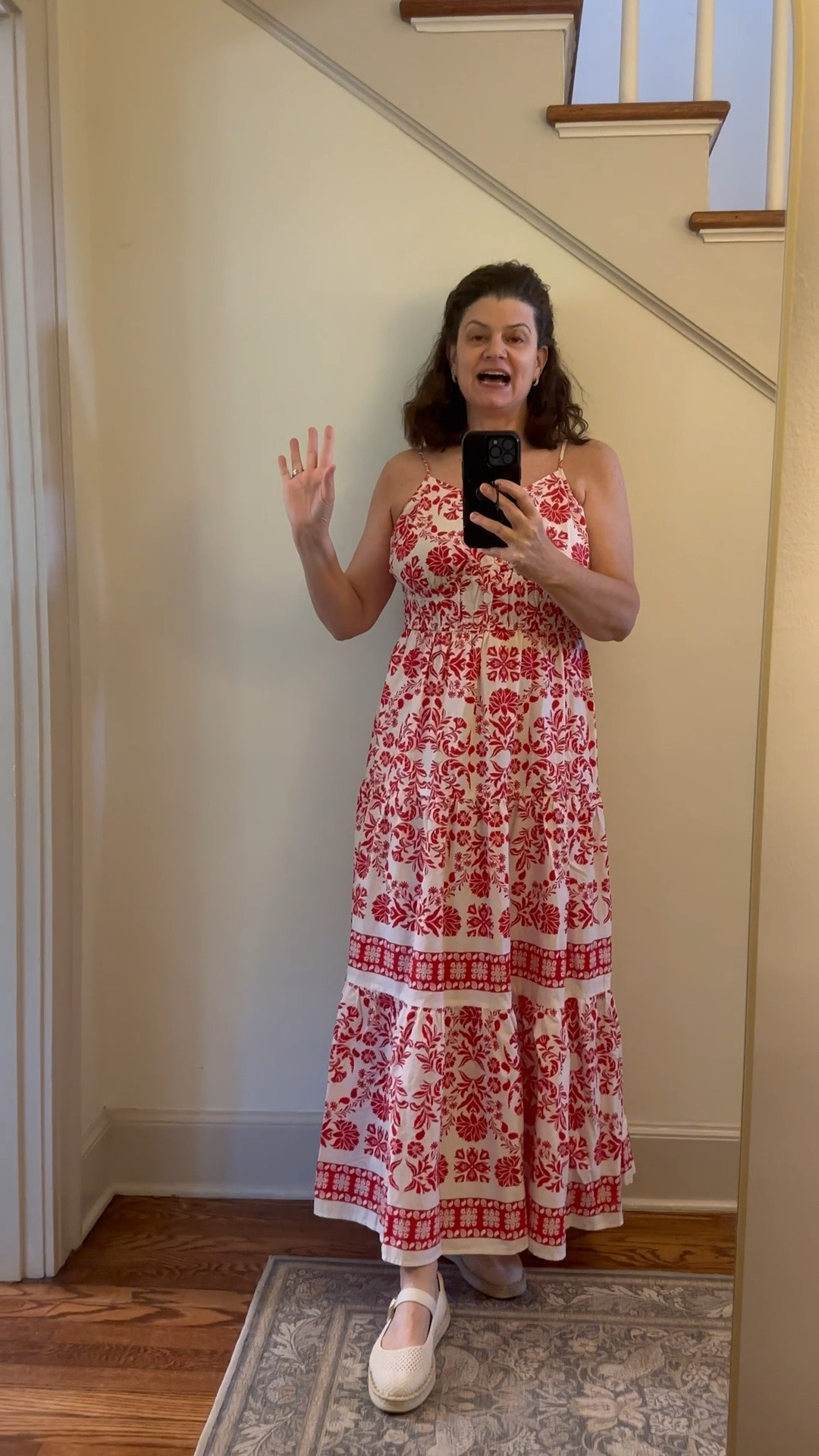 Lightweight sundress in a fun maxi. It has stretch under the chest, pockets, and adjustable straps! Comes in this red and white and also a green print and a blue print! I sized down to a medium so, if between sizes, consider sizing down.

#LTKOver40 #LTKSeasonal #LTKMidsize