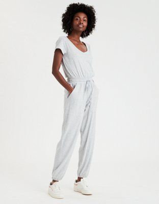 AE Short Sleeve V-Neck Jumpsuit | American Eagle Outfitters (US & CA)