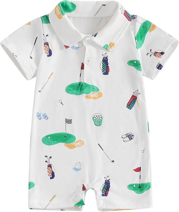 Baby Boy Rompers Half Button-up Jumpsuit Short Sleeve Bodysuit Summer Clothes | Amazon (US)