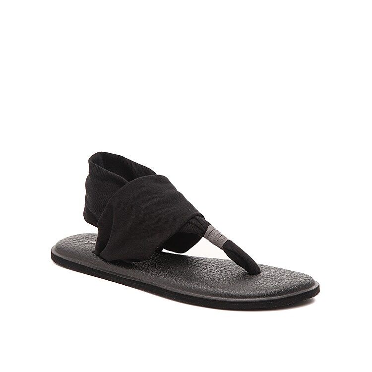 Sanuk Yoga Sling Flat Sandal | Women's | Black | Size 7 | Sandals | Flat | Slingback | Stretch | DSW