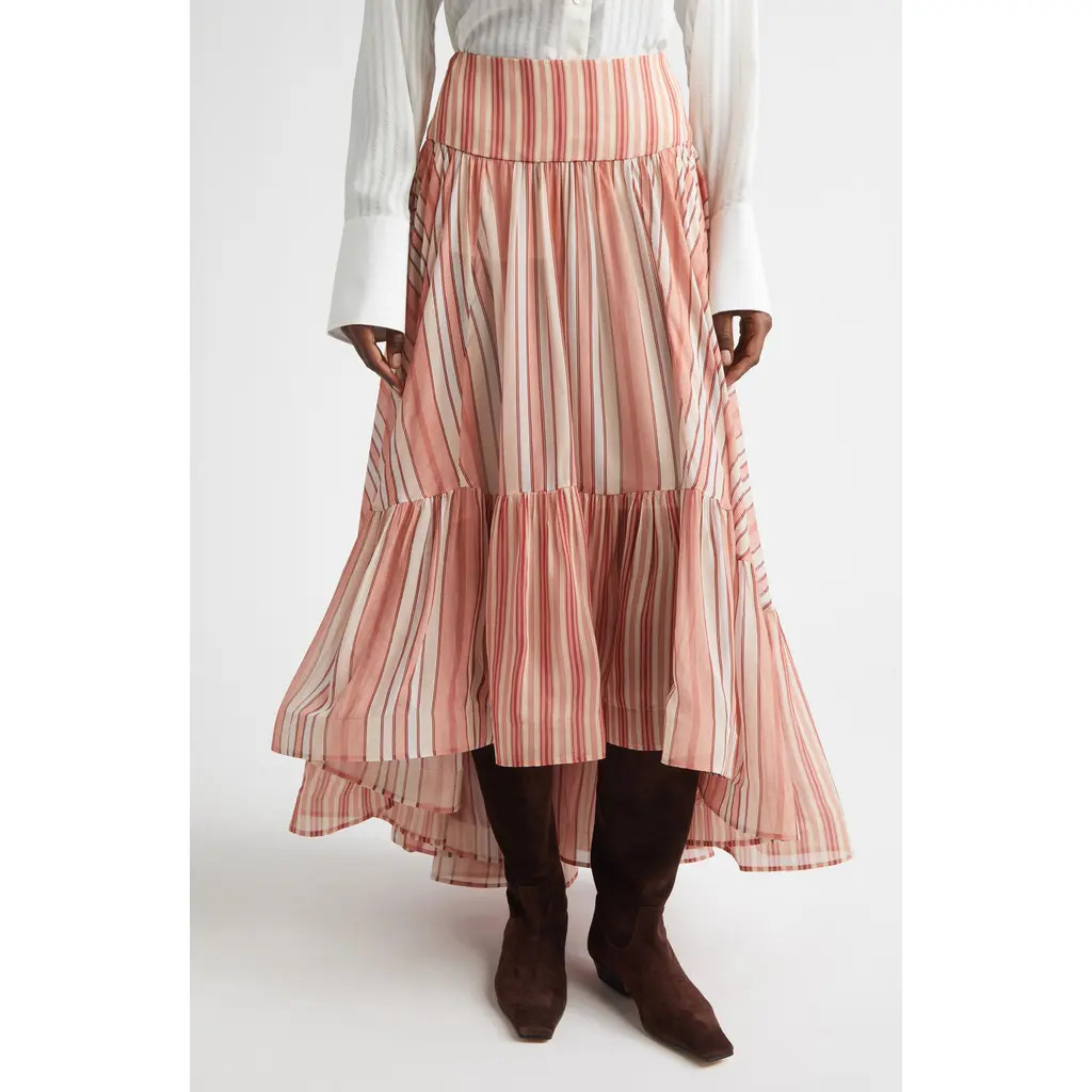 Zimmermann Rebellion Bohemian Stripe Tiered Maxi Skirt in Red Stripe at Nordstrom, Size 0P | Nordstrom