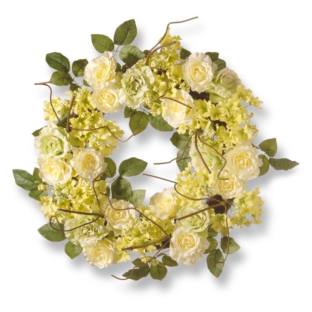 Artificial Rose Wreath Cream 24"" - National Tree Company | Target