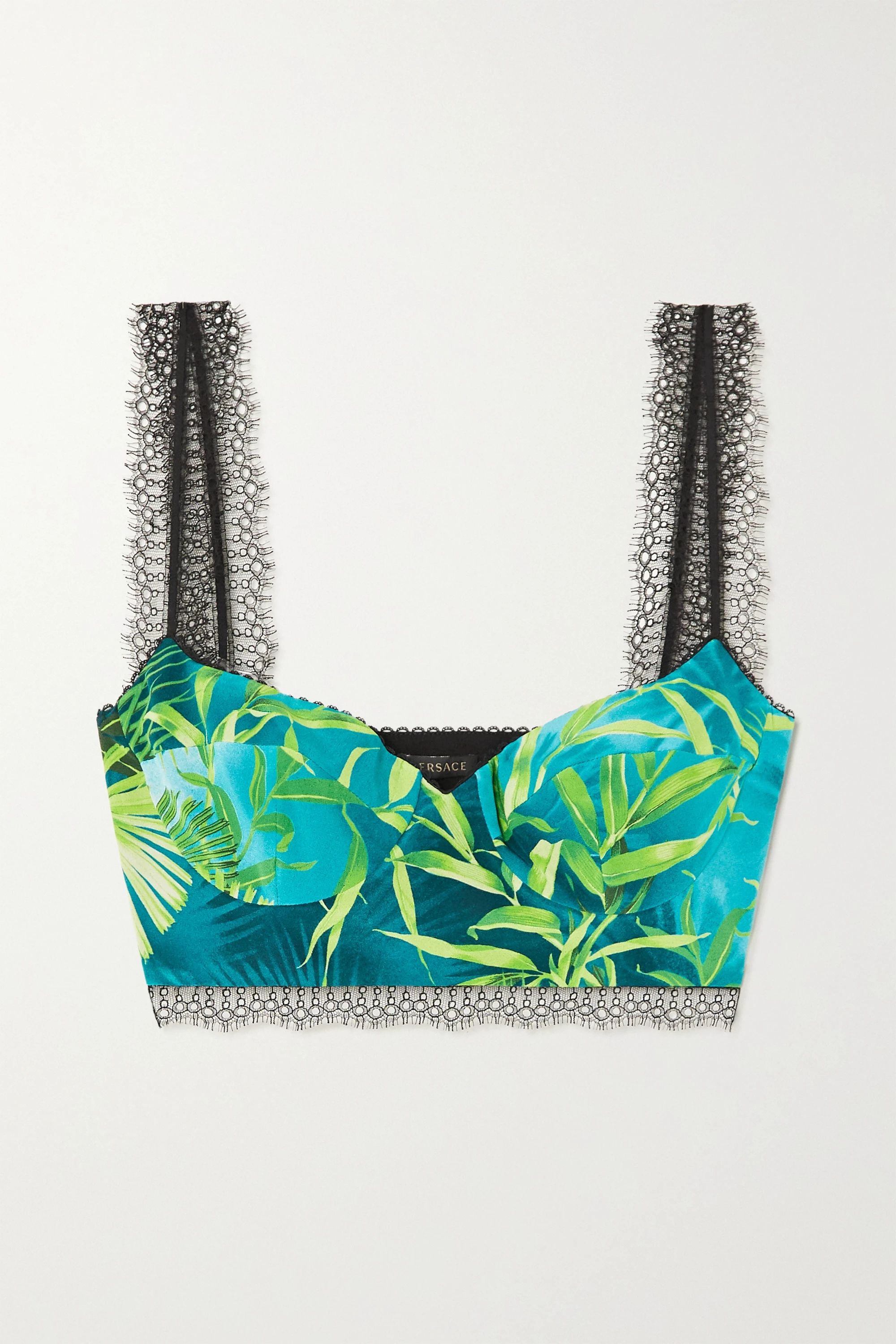 Lace-trimmed printed silk-twill bustier top | NET-A-PORTER (US)