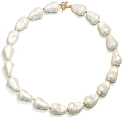 Flyonce Baroque Pearl/Shell Necklace for Women Chunky Dainty Irregular Large Cream Simulated Pear... | Amazon (US)
