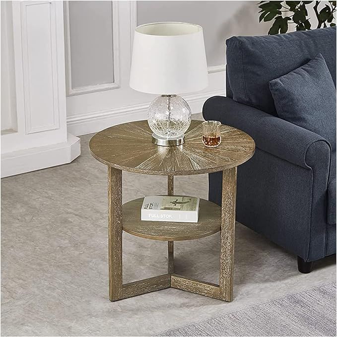DS-HOMEPORT 2-Tier Round End Table,Farmhouse Circle End Side Table for Living Room, Solid Wood Ni... | Amazon (US)