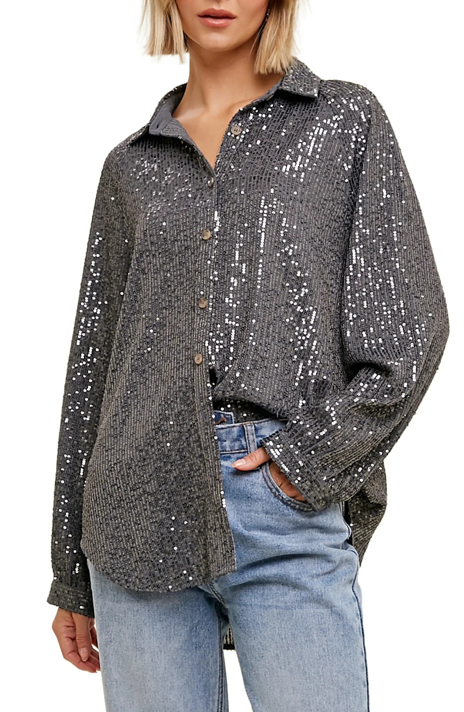 Sequin Button-Up Blouse | Nordstrom Rack