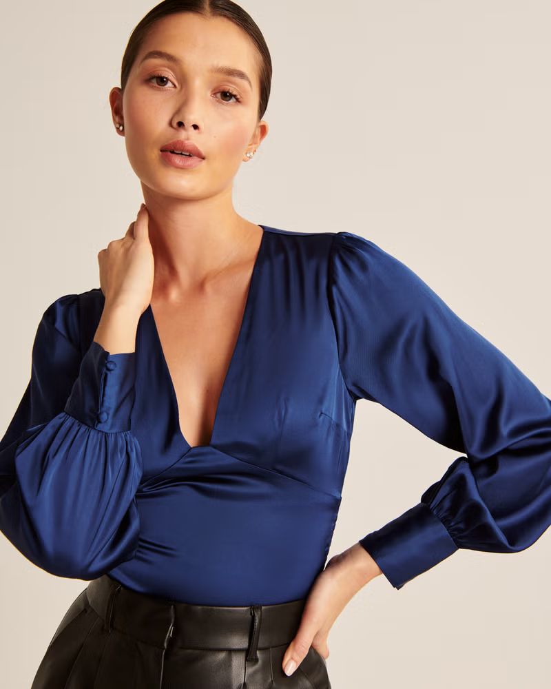 Women's Long-Sleeve Satin Puff Sleeve Top | Women's New Arrivals | Abercrombie.com | Abercrombie & Fitch (US)