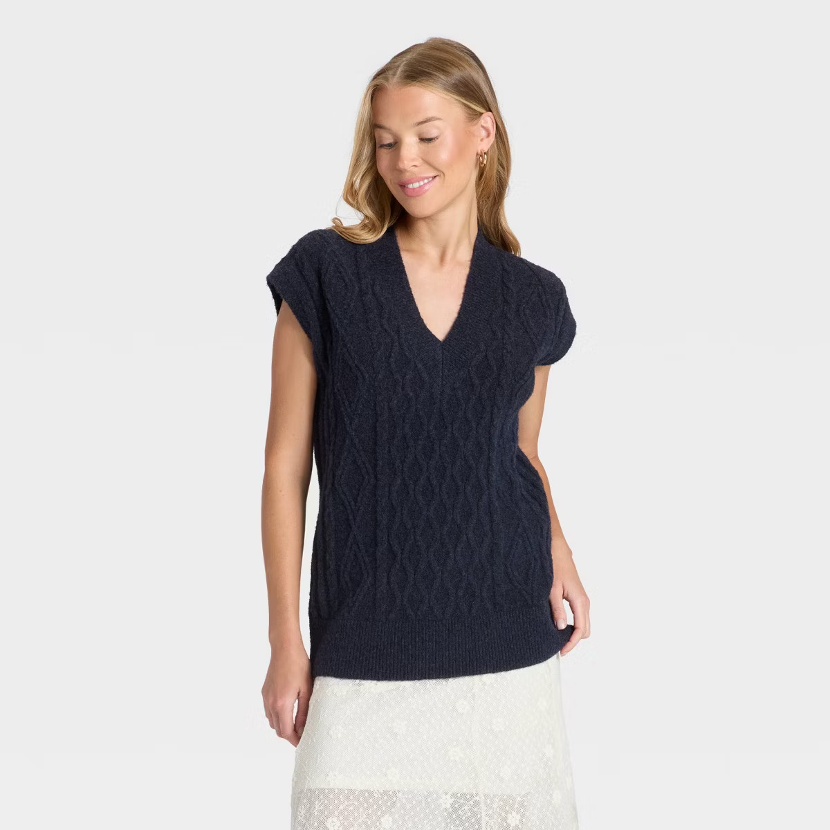 Women's Cable Sweater Vest - Universal Thread™ Cream L | Target