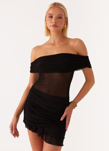 Nelly Off Shoulder Mini Dress - Black | Peppermayo (Global)