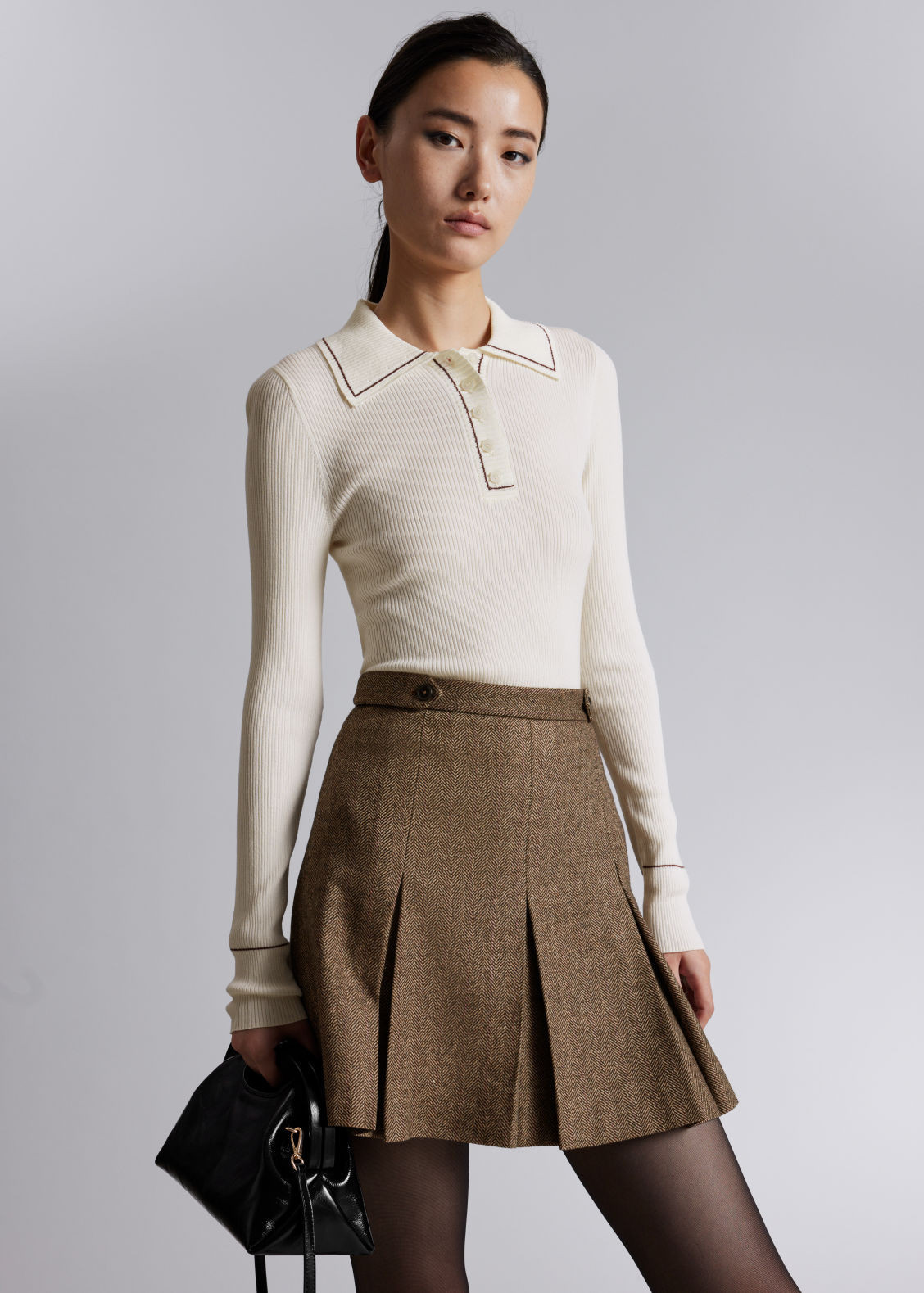 Pleated Herringbone Mini Skirt - Beige | & Other Stories US