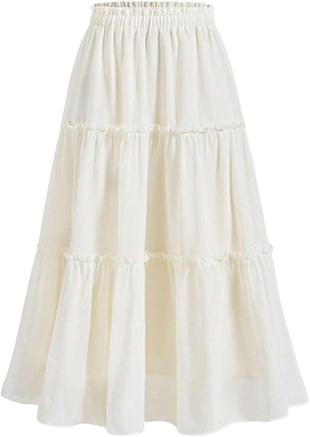 Avanova Women's Elastic High Waist A Line Layer Ruffle Swing Casual Long Maxi Skirt | Amazon (US)