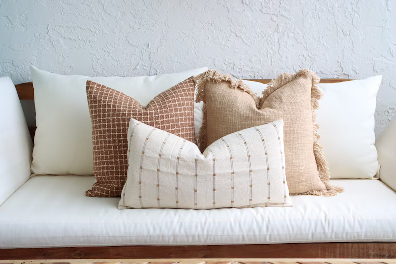 3 Neutral Throw Pillow Cover Set, Beige Brown, Pattern Pillows - Etsy | Etsy (US)