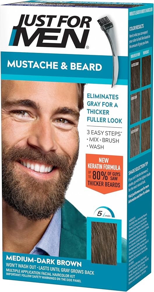 Just For Men Mustache & Beard, Beard Coloring for Gray Hair with Brush, With Keratin Biotin Aloe ... | Amazon (US)
