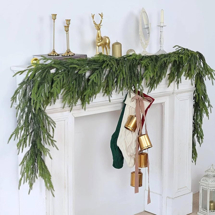 6FT 2Pcs Artificial Norfolk Pine Garlands, Real Touch Winter Garland for Table, Mantle, Wall, Ind... | Amazon (US)