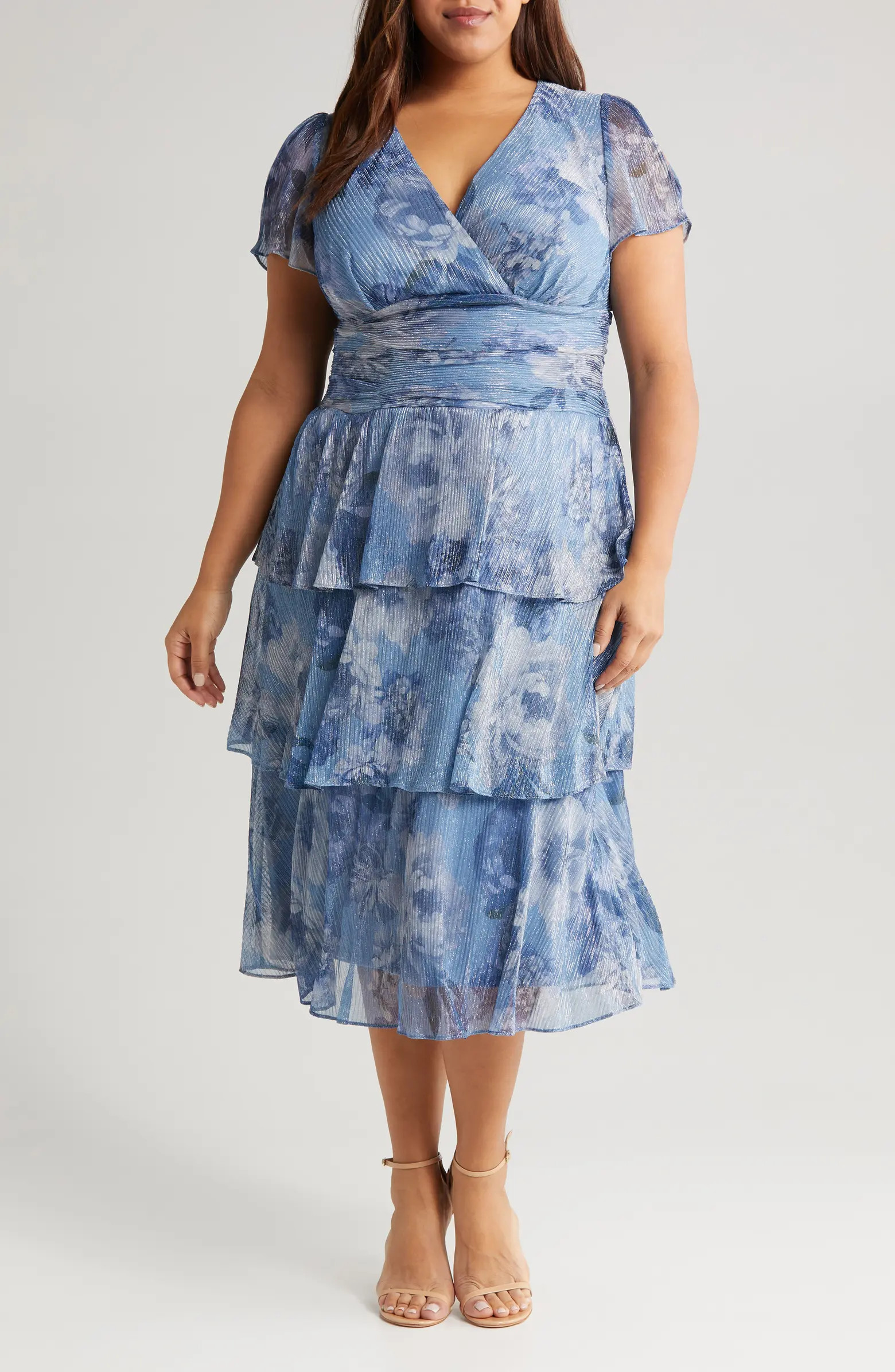 SL FASHIONS Metallic Tiered Dress | Nordstrom | Nordstrom