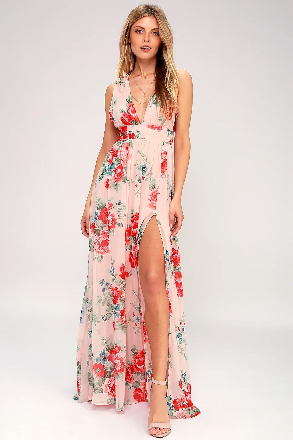 Garden Meandering Blush Floral Print Maxi Dress | Lulus (US)