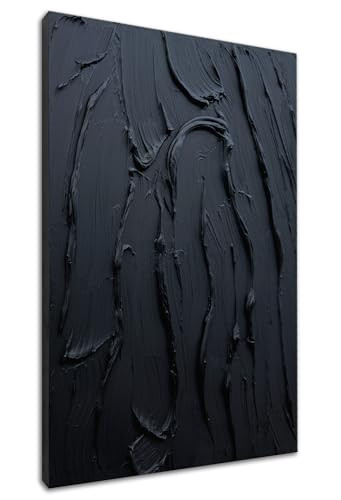 zoinart Hand Painted Pure Black Plaster Wall Art Minimalist Oil Painting 24x36 Inches Vertical Thick Textured Wall Art Home Office Corridor Wall Art Decoration | Amazon (US)