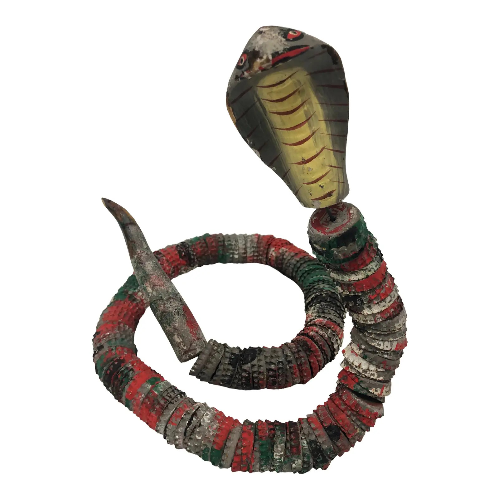 Vintage Bottle Cap Snake, Hand Painted, Hand Carved | Chairish