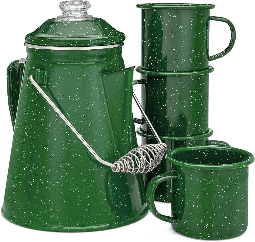 COLETTI Classic Camping Coffee Pot & Enamel Mug Set — Percolator Coffee Pot, Enamel Coffee Mug ... | Amazon (US)