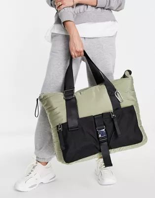 Topshop tote bag with mesh pocket in khaki - KHAKI | ASOS (Global)