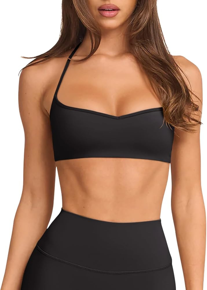 LASLULU Womens Adjustable Spaghetti Straps Sports Bra Sweetheart Neck Wireless Padded Workout Yog... | Amazon (US)