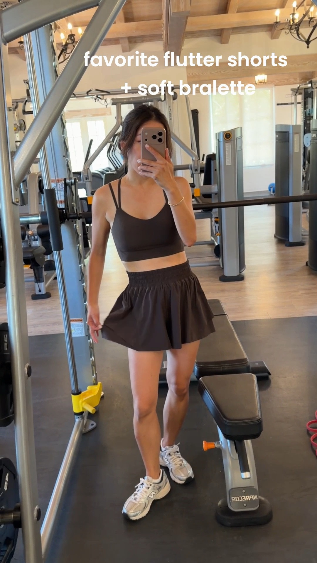 Size info below! • cutest High-rise flutter shorts size XS, Mahogany brown. I sized up. XS waist measures 24” when not stretched. 
• ribbed Like a Cloud Longline Bra size 4 I also sized up so it’s not snug. So lightweight soft and comfy. 
• new balance sneakers 530, kids size 4 = women’s 5.5

Casual shorts, matching active set, athleisure, petite friendly easy mom outfits

#LTKActive #LTKPetite #LTKfitnessgoals