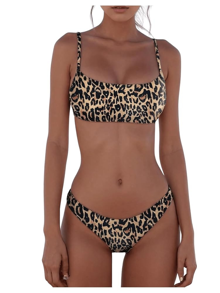 SweatyRocks Women's Leopard Print Bikini Set High Cut Low Rise 2 Piece Swimsuit Swimwear | Amazon (US)