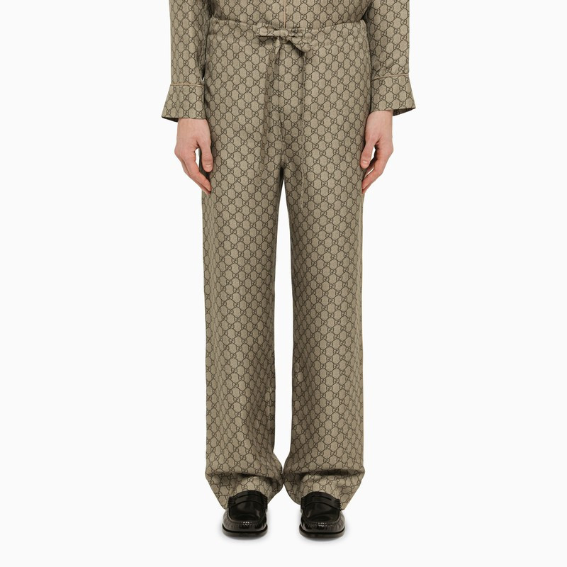 Beige/ebony silk GG print trousers | The Double F