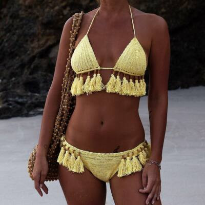 Handmade Crochet Bikini Set Laca Lita and tassels bead Women Swimwear swimsuit | eBay US