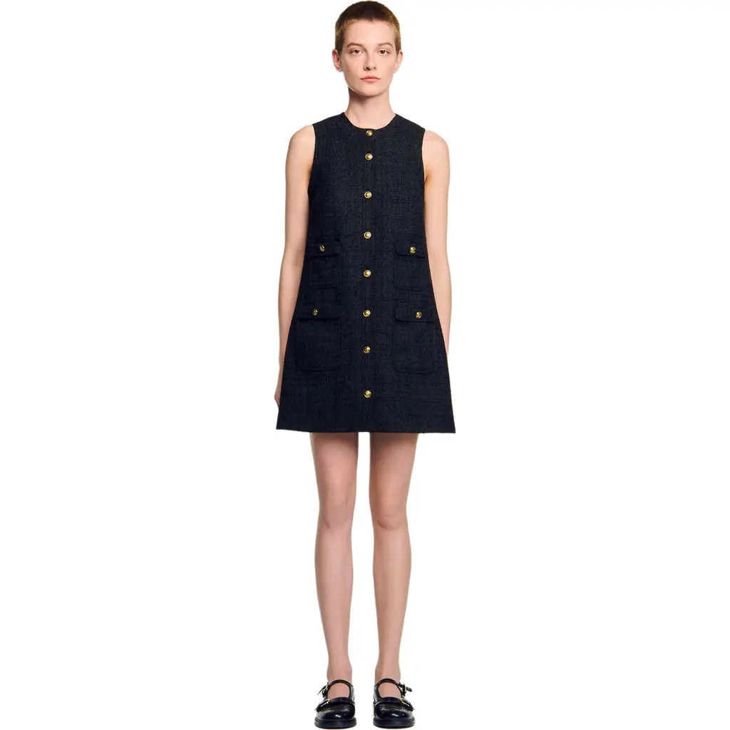 SANDRO Short tweed dress in Black at Nordstrom, Size 34 Eu | Nordstrom