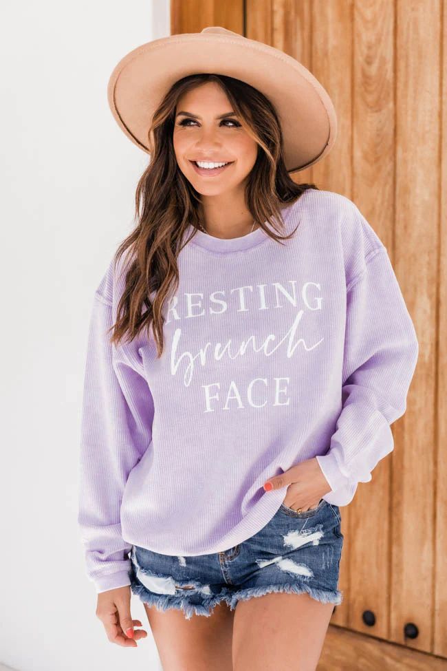 Resting Brunch Face Corded Graphic Sweatshirt Lilac | The Pink Lily Boutique