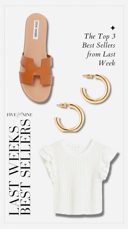 Last weeks best sellers // brown sandals, Amazon gold hoops, flutter sleeve sweater 

#LTKunder50 #LTKSeasonal