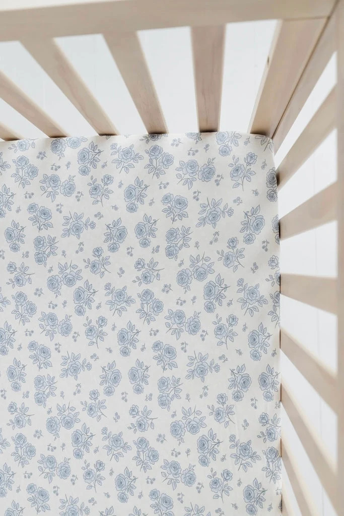 Blue Rose Garden Crib Sheet | In My Jammers