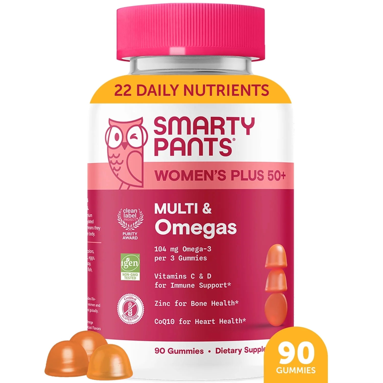 SmartyPants Women's Plus 50+ Multi & Omega-3 Gummies, Improved Formula, 33% Less Sugar, 90 Ct - W... | Walmart (US)