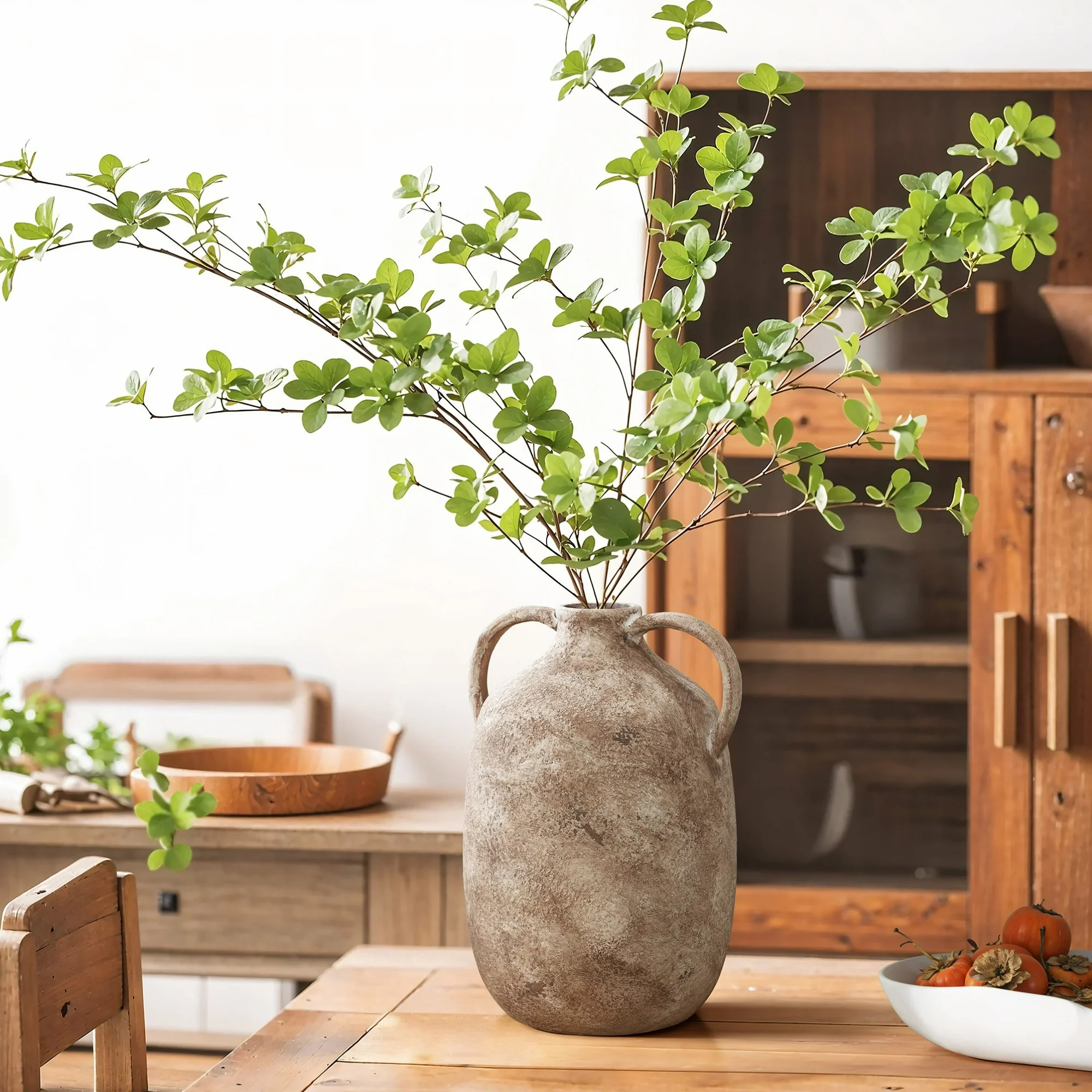 LuxenHome Marble Brown Ceramic 11.5-Inch Tall Jug Vase with Handles | Walmart (US)