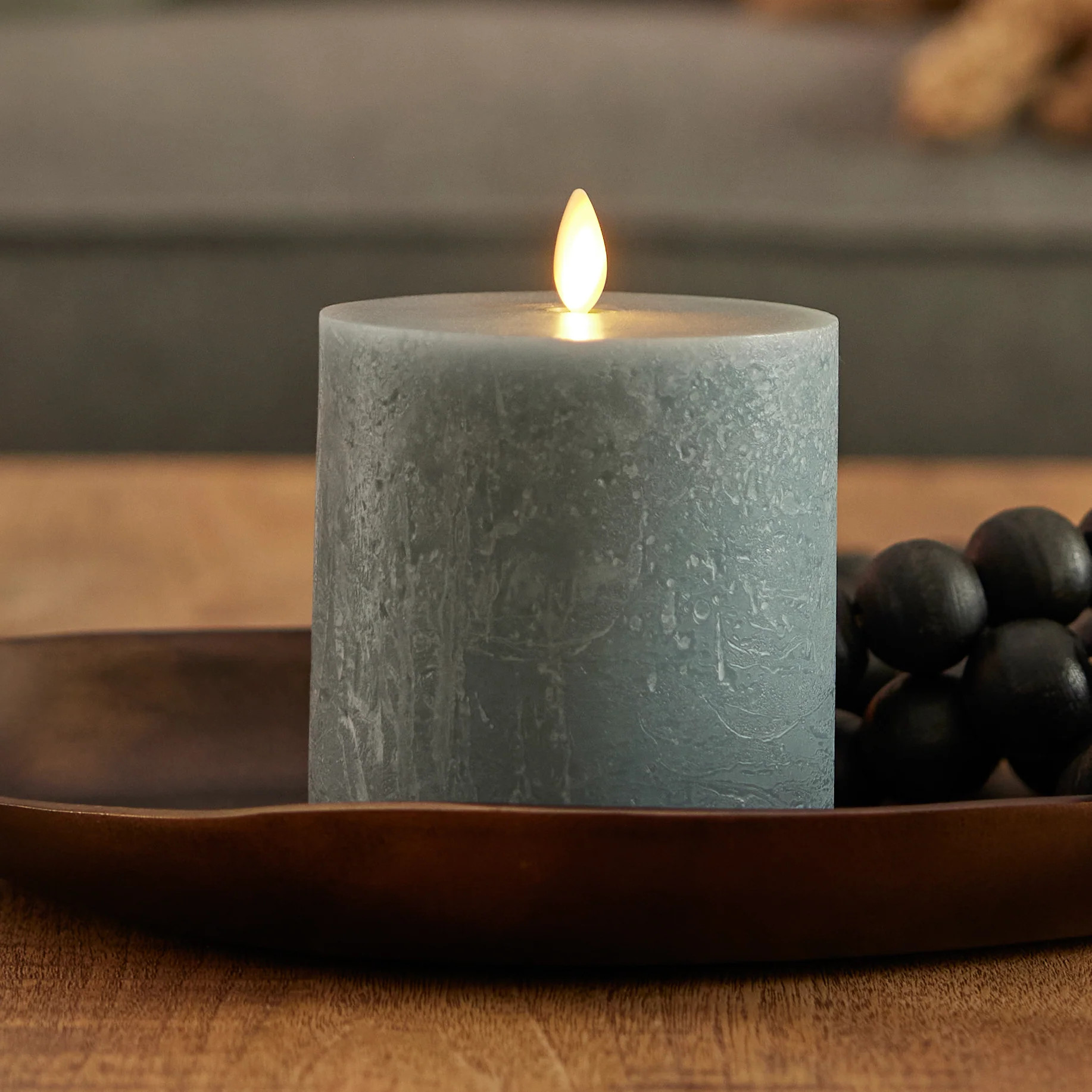 Rechargeable Seaglass Silver Blue Pillar | Luminara