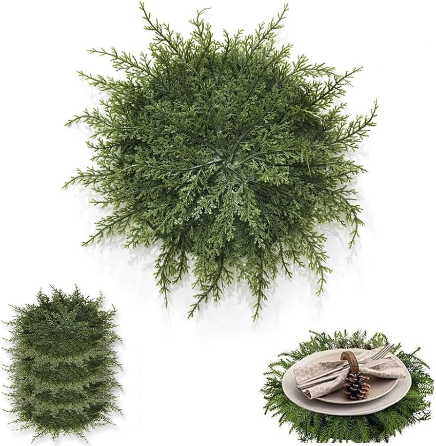 4 Pcs Christmas Greenery Placemats, 15.75Inch Large Spring Summer Round Placemats with Artificial... | Amazon (US)