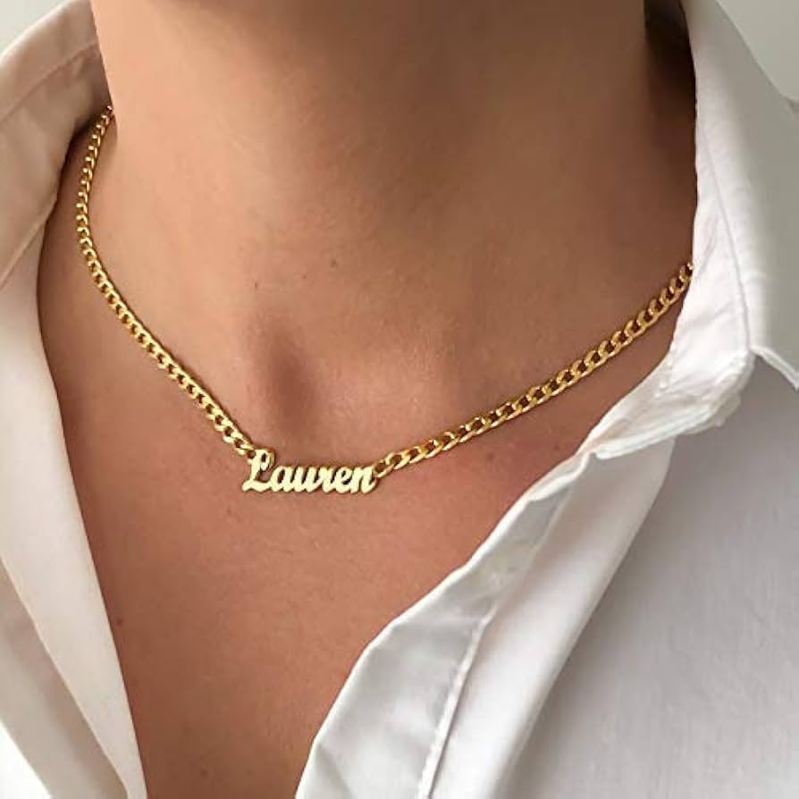 Name Necklace Personalized with Curb Chain, Dainty Custom Necklace with Name for Women 925 Sterli... | Amazon (US)