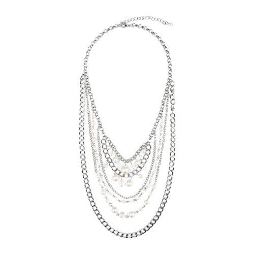 Riah Fashion Women's Chain Layered Statement Necklace (Silver) | Amazon (US)