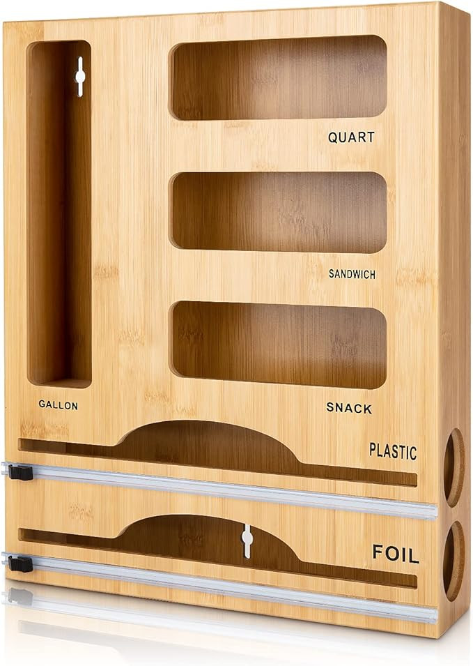 Storage Bag Organizer with Foil and Plastic Wrap Organizer , Aluminum Foil Dispenser with Cutter,... | Amazon (US)