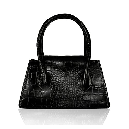 Cute Small Crossbody Purses for Women Girls Trendy Tiny Purse Top Handle Bag Crocodile Satchels Handbag Black | Amazon (US)