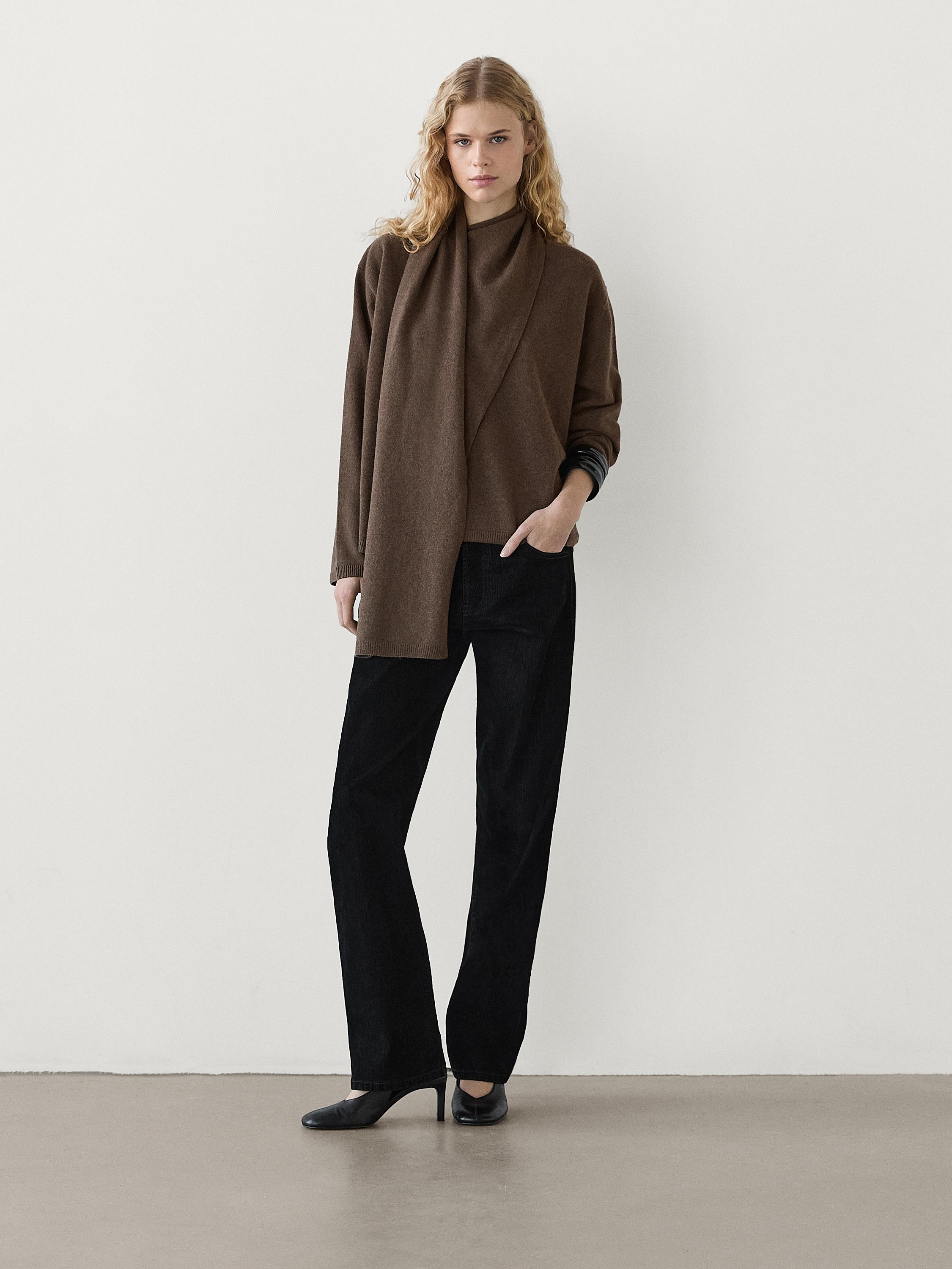 100% wool sweater with scarf  £119.00 Sweater made of 100% wool . Wide long sleeve. Scarf detail... | Massimo Dutti UK