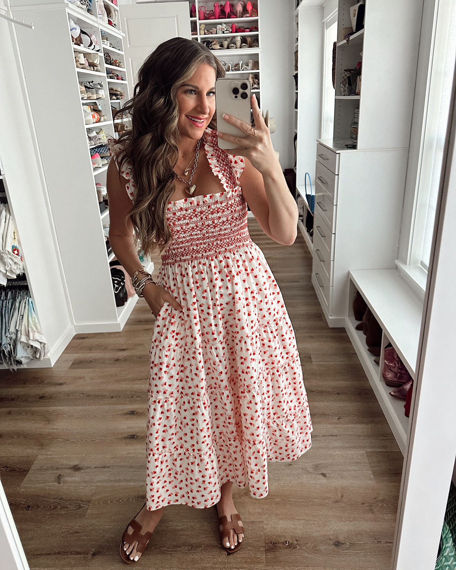 In a small heart print hill house Ellie nap dress, sandals, necklaces and accessories for Valentine’s Day! 

#LTKSeasonal #LTKStyleTip #LTKMostLoved