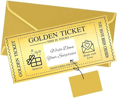 Golden Ticket with Envelopes, Scratch off Card Surprise Gift Reveal, Card as Perfect for Birthday... | Amazon (US)