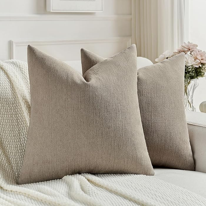 Pack of 2 Chenille Decorative Throw Pillow Covers 18x18 Inch,Soft Cozy Faux Linen Textured Cushio... | Amazon (US)