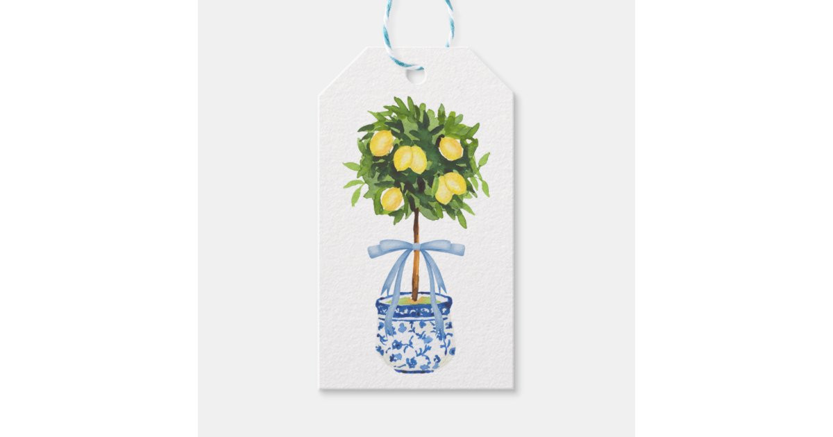 Lemon Topiary, Blue Bow  Gift Tags | Zazzle | Zazzle