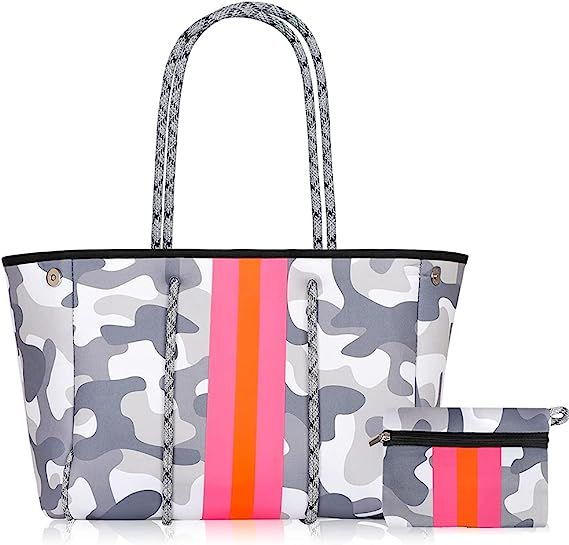 Neoprene Large Beach Bag Tote with Wristlet for Women | Amazon (US)