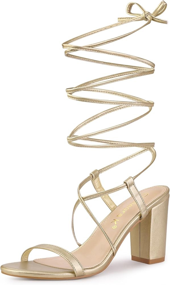 Allegra K Women's Strappy One Strap Lace Up Chunky Heels Sandals | Amazon (US)